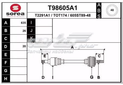 T98605A1 EAI árbol de transmisión delantero izquierdo