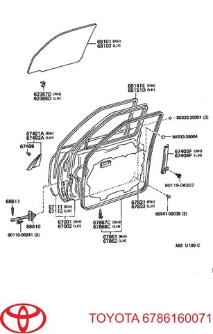 Junta de puerta delantera derecha (en puerta) TOYOTA 6786160071