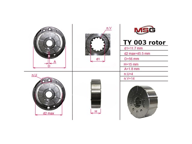 Rotor de bomba de dirección asistida TY003ROTOR MSG