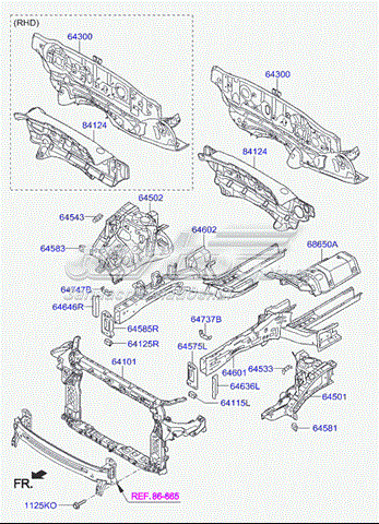 641012W000 Hyundai/Kia Soporte de radiador completo (panel de montaje para foco)