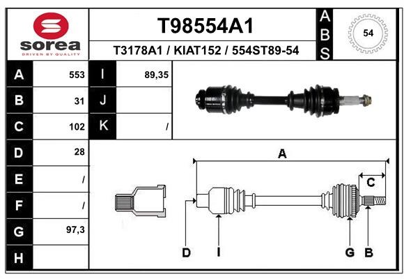 NPW-KA-380 NTY árbol de transmisión delantero derecho