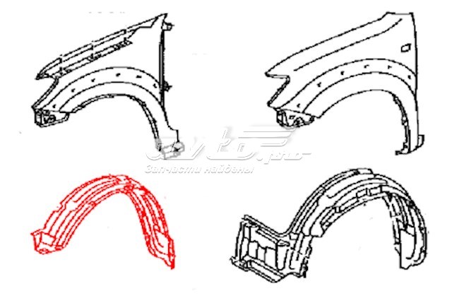 538050K100 Toyota guardabarros interior, aleta delantera, derecho