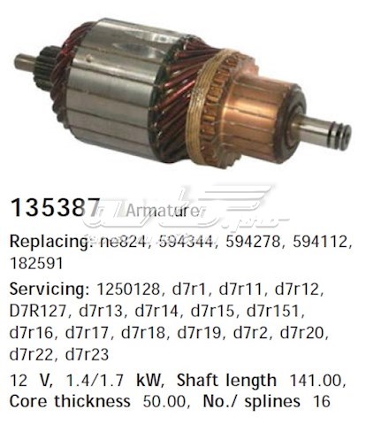 Inducido del motor de arranque 135387 Cargo