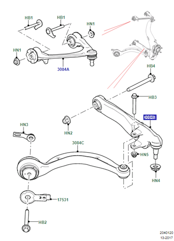 LR090504 Land Rover Brazo inferior izquierdo de la suspensión delantera