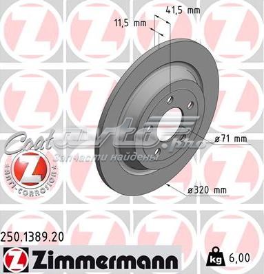 Disco de freno trasero ZIMMERMANN 250138920