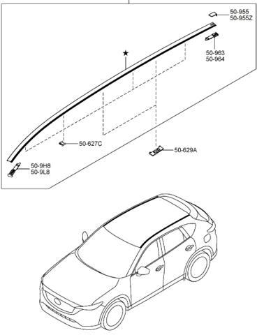 KB7W509H0B Mazda Moldura de techo derecha