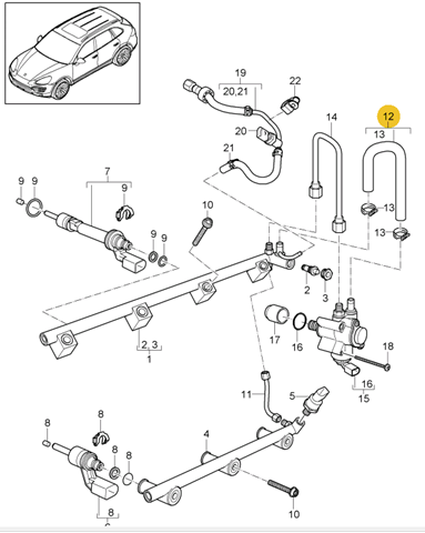 Tubo flexible, combustible de fuga Porsche Cayenne 2 (92A)