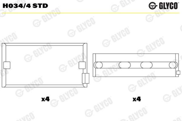 H0344STD Glyco Juego de cojinetes de cigüeñal, estándar, STD