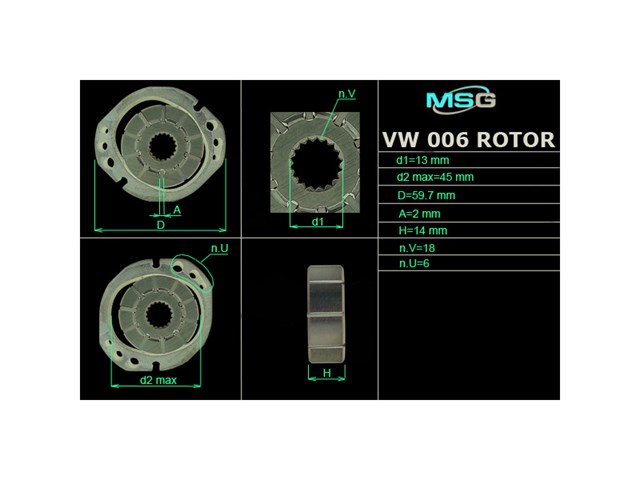 Rotor de bomba de dirección hidráulica Volkswagen Multivan T5 (7HM)