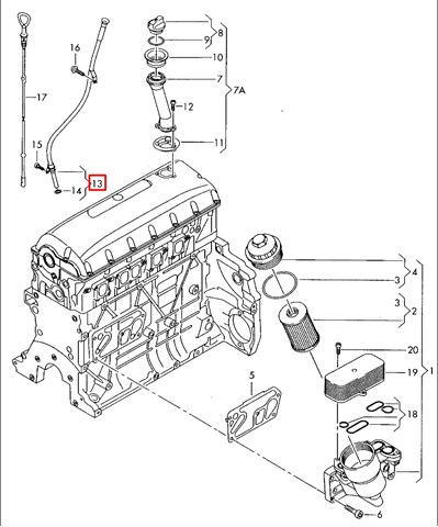 070115629G VAG embudo, varilla del aceite, motor