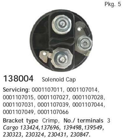 Kit de reparación del solenoide de arranque 138004 Cargo