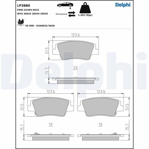 LP3880 Delphi pastillas de freno traseras