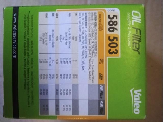 Filtro de aceite VALEO 586603