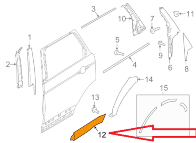 Moldura inferior de puerta trasera derecha Land Rover LR125992 precio, desde 264,00 EUR