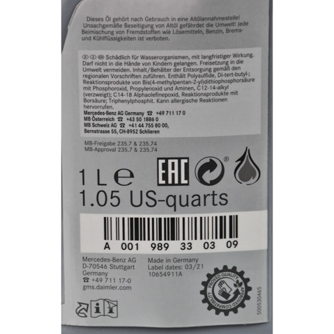A001989330309 Mercedes Aceite caja cambios