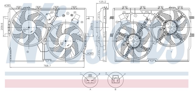 850002 Nissens ventilador (rodete +motor refrigeración del motor con electromotor completo)