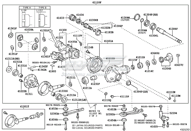 Rodamiento piñón de diferencial exterior para Toyota FORTUNER (N15, N16)