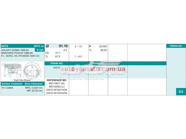 Juego De Piston Para Motor, STD Mitsubishi Pajero 1 (L04G, L14G)