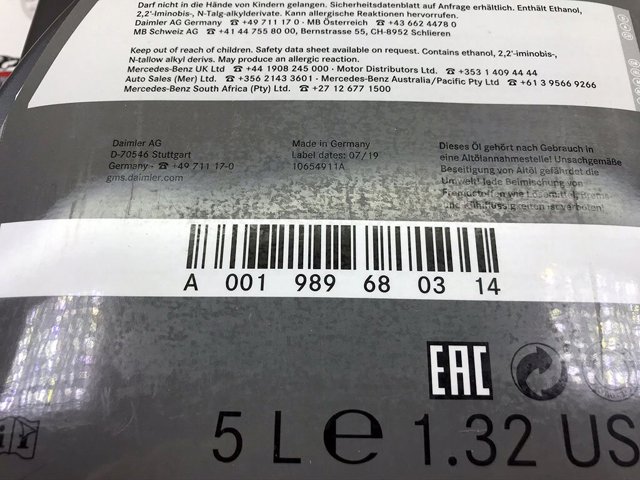 Aceite caja de cambios A001989680314 Mercedes