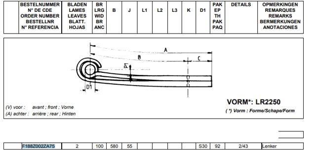 Semibrazo de resorte trasero F188Z002ZA75 Weweler