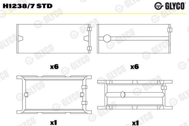 H12387STD Glyco Juego de cojinetes de cigüeñal, estándar, STD