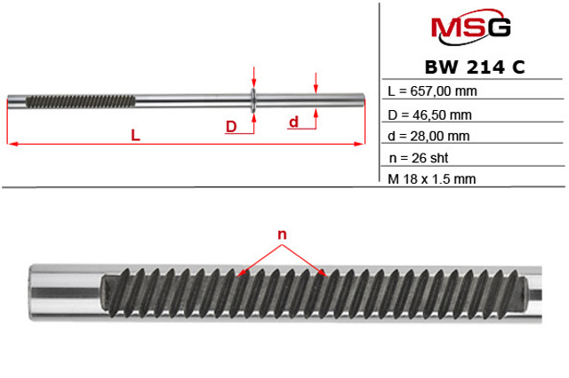 BW214C MSG Eje de la cremallera de dirección