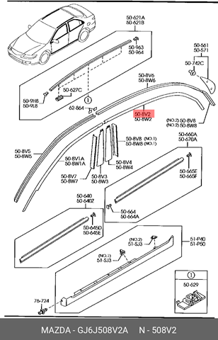 Moldura De Cristal De La Ventana De La Puerta Trasera Derecha Mazda 6 (GG)