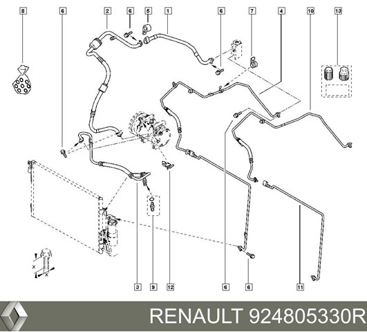 924805330R Renault (RVI) tubería de baja / alta presión, aire acondicionado, de evaporador a compresor