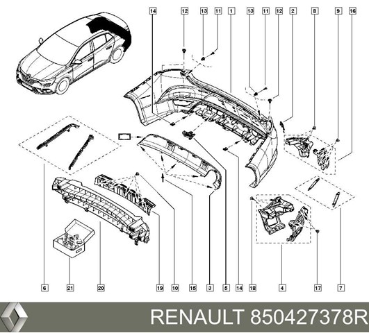 850422186R Renault (RVI) soporte de parachoques trasero