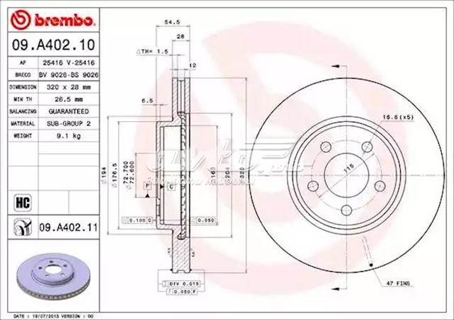 Freno de disco delantero BREMBO 09A40211