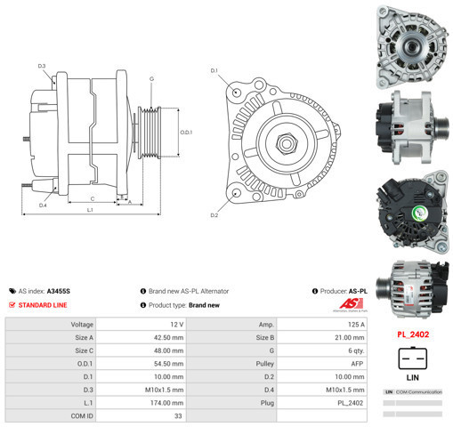 Alternador A3455S AS/Auto Storm