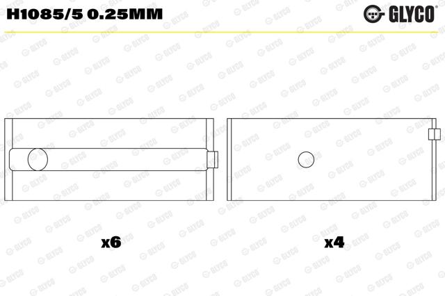 H10855025MM Glyco Juego de cojinetes de cigüeñal, cota de reparación (+0,25 mm)