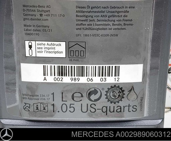 Mercedes Aceite transmisión (A002989060312)