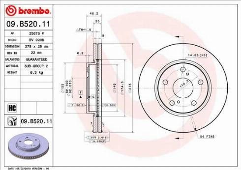 09.B520.11 Brembo freno de disco delantero