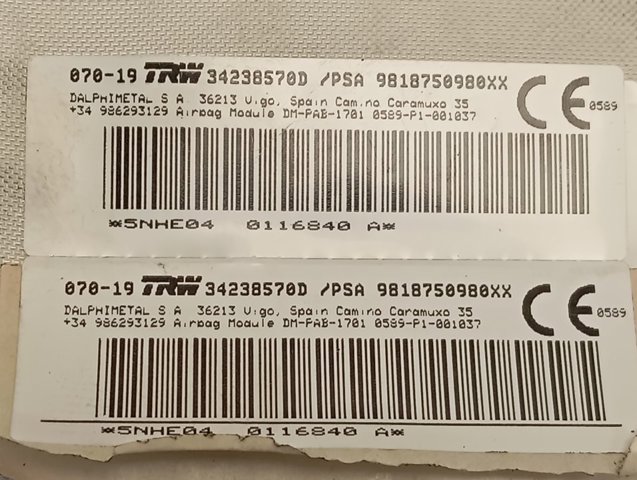 Comprar 9818750980 Peugeot/Citroen Airbag en el lado del acompañante 