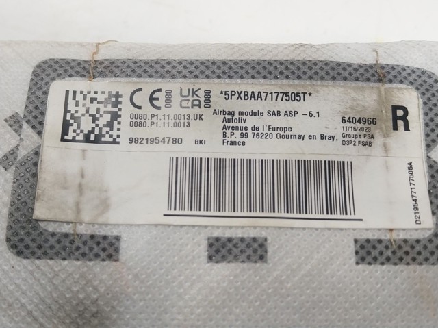 9821954780 Peugeot/Citroen Airbag de puerta trasera derecha