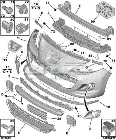 Rejilla de ventilación, parachoques delantero, superior PEUGEOT 7422C1