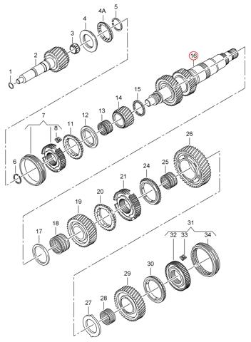 Arbol (Eje) Secundario para Caja de Cambios Volkswagen Crafter 30-35 (2E, 2EE, 2EK)