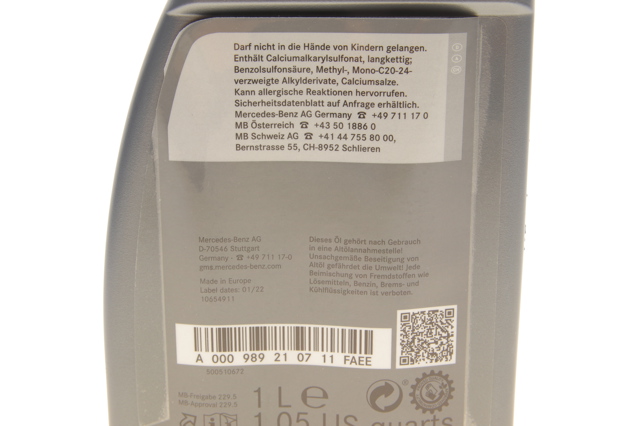 Aceite de motor 000989210711FAEE MERCEDES