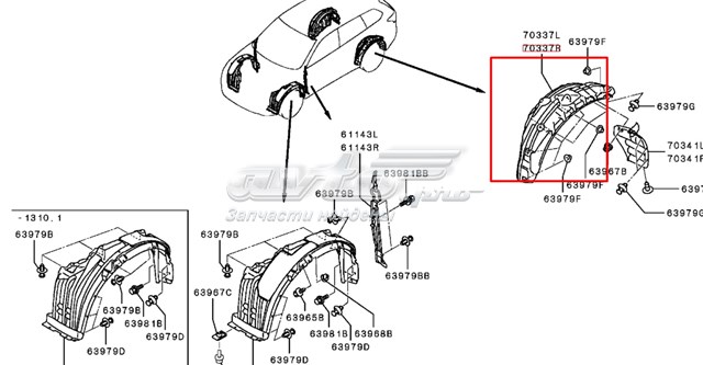 5370C006 Mitsubishi guardabarros interior, aleta trasera, derecho