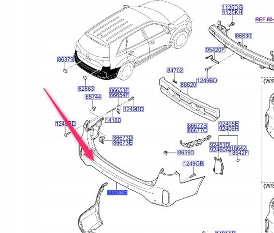 866112P520 Hyundai/Kia parachoques trasero, parte superior