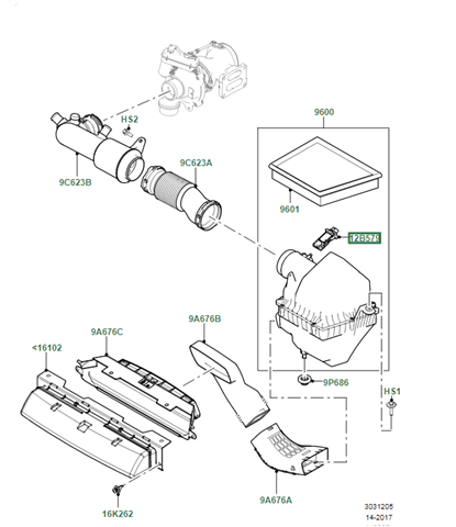 LR093998 Land Rover Sensor de flujo de aire