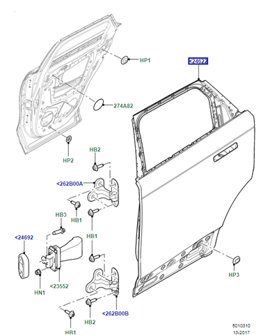LR091719 Land Rover Puerta trasera derecha