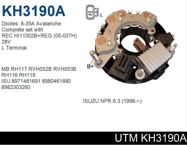 KH3190A UTM alternador diodo puente rectificador