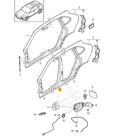 Pilar, carrocería, central derecha Porsche Cayenne 2 (92A)