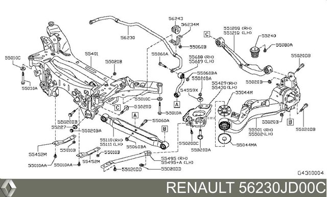 56230JD00C Renault (RVI) estabilizador trasero