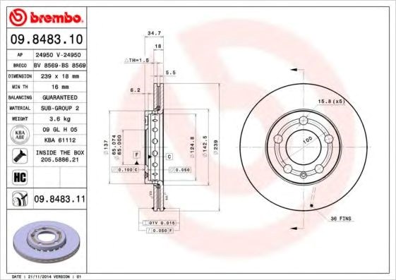 9848311 Brembo disco de freno delantero