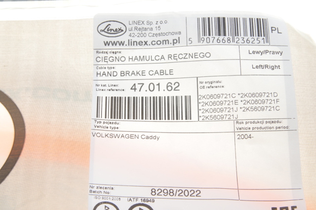 47.01.62 Linex cable de freno de mano trasero derecho/izquierdo